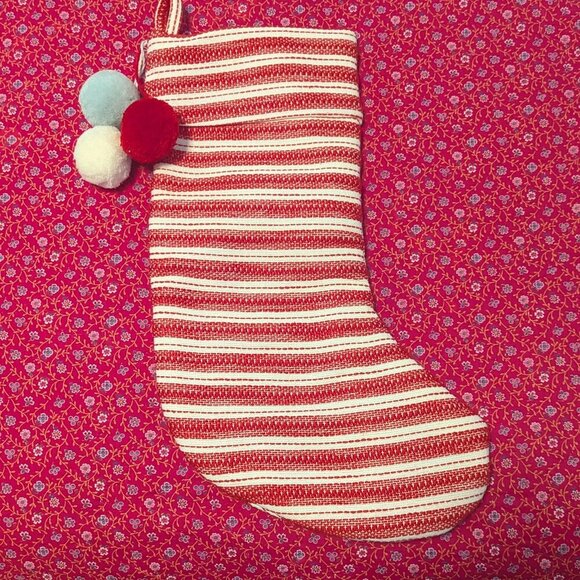 NWOT Hearth & Heart Magnolia Holiday Christmas Stocking Pom Horizontal Stripe - Picture 4 of 4
